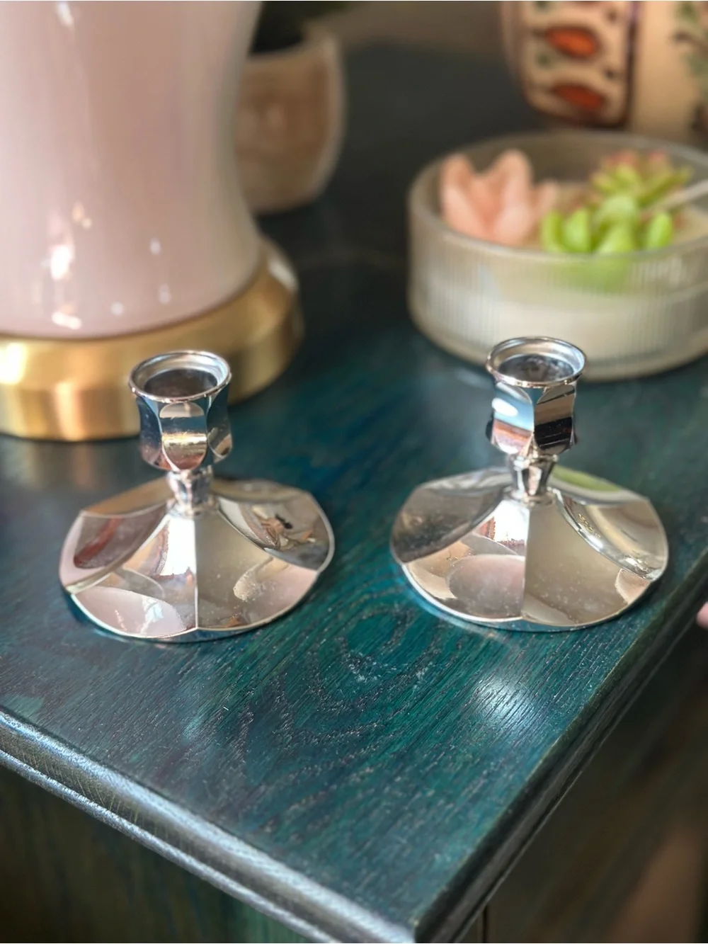 Vintage Silver Tone Pair of Candle Holders